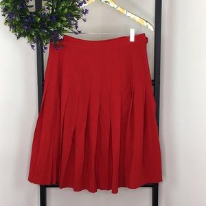 St. John Red Pleated Skirt